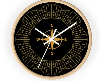 Wanduhr Windrose aus Holz: Vintage Nautisches Dekor