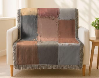 Couverture tissée abstraite, jeté de blocs de couleur ton sur ton