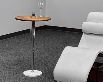 Gepolijst Chrome Modern Art Baseball Bat Martini Tafel met Acacia houten top - Amazing Kerst verjaardag cadeau