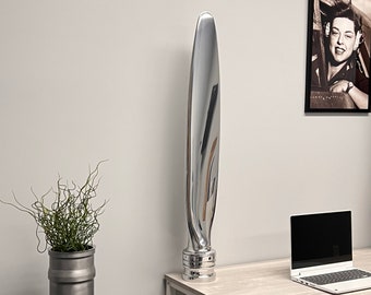 Cessna 402 Businessliner Twin Engine Mirror Polished Chrome Airplane Propeller Blade Sculpture - Modern Home Table Floor Decor