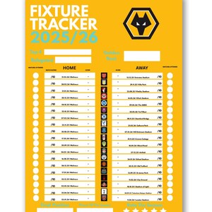 Wolves Fixture Tracker 2025/26 | Minimal Football Poster | Gift for Wolves Fan | A2 A3 A4 | Premier League Wall Art