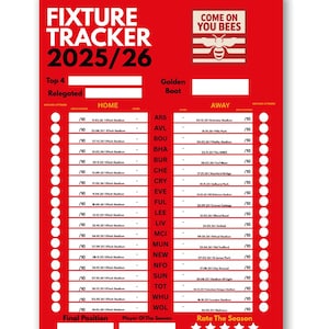 Brentford FC Fixture Tracker 2025/26 | Minimal Football Poster | Gift for Brentford Fan | A2 A3 A4 | Premier League Wall Art