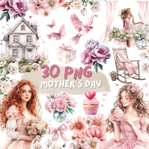 Mothers Day PNG Clipart Bundle, Mothers Day Card, Sublimation Designs, DIY Gifts, Digital Stickers, Print on Demand, Muttertag Karte