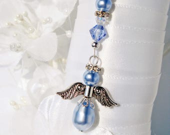 Something Blue Bouquet Charm, Angel Bridal Bouquet Charm, Swarovski Crystal and Pearl, Something Blue Gift, Something Blue Bride