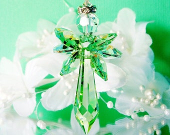 Guardian Angel Car Charm, Green Swarovski Crystal Rear View Mirror Charm, Rearview Mirror, Mothers Day Gift