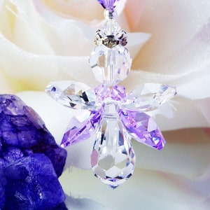 Purple Angel Rear View Mirror Charm, Swarovski Crystal Guardian Angel Car Accessories, Angel Suncatcher for Car, Mothers Day Gift image 2