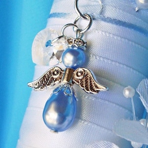Something Blue Wedding Bouquet Charm, Angel Bouquet Charm, Swarovski Crystal and Pearl, Something Blue Gift, Something Blue Bride