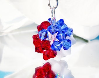 Patriotic Crystal Keychain, Patriotic Keychain, Red, White and Blue Crystal Ball