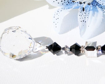 Crystal Ball Ceiling Fan Pull, Silver and Black Swarovski Crystal Light Pulls, Crystal Prism for Ceiling Fan