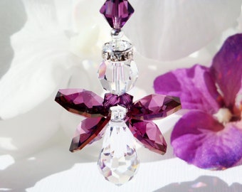 Purple Angel Rear View Mirror Charm, Crystal Guardian Angel Car Accessories, Angel Suncatcher for Car