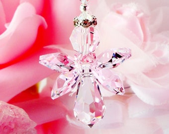 Pink Guardian Angel Car Charm, Crystal Angel Rearview Mirror Charm, Angel Suncatcher, Multiple Colors