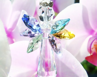 Rainbow Guardian Angel for Car, Rear View Mirror Charm, Swarovski