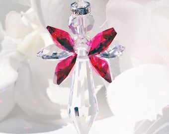 Red Crystal Angel Car Charm, Guardian Angel Riew Mirror Charm, Memorial Gift, Mothers Day Gift