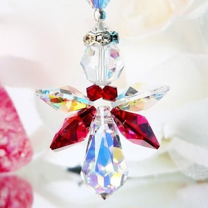 Angel Car Charm, Red Crystal Rearview Mirror Charm, Guardian Angel for Car, Memorial Gift, Angel Sympathy Gift