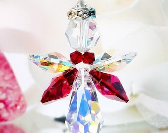 Angel Car Charm, Red Crystal Rearview Mirror Charm, Guardian Angel for Car, Memorial Gift, Angel Sympathy Gift