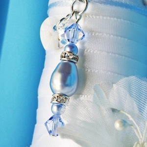 Something Blue Wedding Bouquet Charm, Swarovski Crystals and Pearls, Bridal Bouquet Charm, Something Blue for Bride, Something Blue Gift