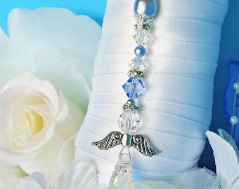 Swarovski Crystal Angel Bouquet Charm, Light Sapphire Blue, Wedding Memorial