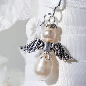 Wedding Bouquet Charm, White Swarovski Crystal and Pearl Angel Bouquet Charm, Bridal Bouquet Charm, Angel Memorial Gift for Bride
