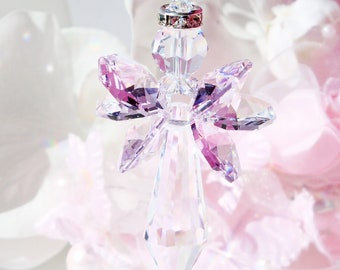 Pink Guardian Angel Car Charm, Crystal Angel Suncatcher for Rear View Mirror, Angel Memorial Gift, Mothers Day Gift