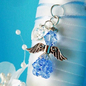 Something Blue Wedding Bouquet Charm, Swarovski Crystal Angel Bridal Bouquet Charm, Something Blue for Bride
