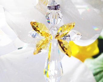Crystal Angel Suncatcher, Yellow Guardian Angel Window Sun Catcher, Angel Memorial Gift, Mothers Day Gift