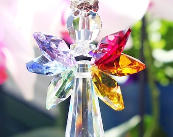 Swarovski Crystal Suncatcher, Chakra Rainbow Angel Suncatcher, Angel Memorial Gift, Mothers Day Gift