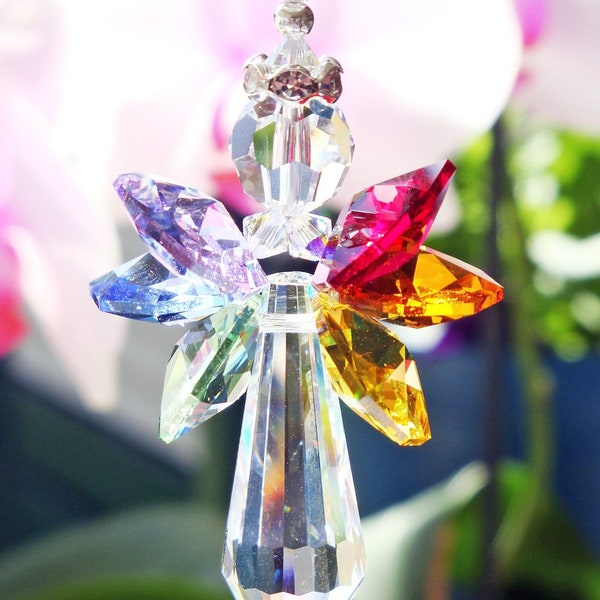 Swarovski Crystal Suncatcher, Chakra Rainbow Angel Suncatcher, Angel Memorial Gift, Mothers Day Gift