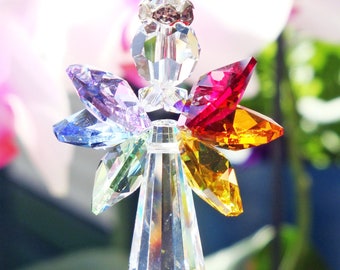 Guardian Angel Car Charm, Swarovski Crystal Suncatcher, Chakra Rainbow Rear View Mirror Charm, Angel Memorial Gift