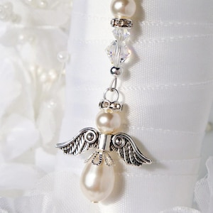 Wedding Bouquet Charm, White Swarovski Crystal and Pearl Angel Bouquet Charm, Angel Memorial Charm for Bridal Bouquet