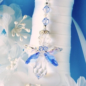 Something Blue Wedding Bouquet Charm, Swarovski Crystal Angel Bridal Bouquet Charm, Something Blue for Bride, Something Blue Gift