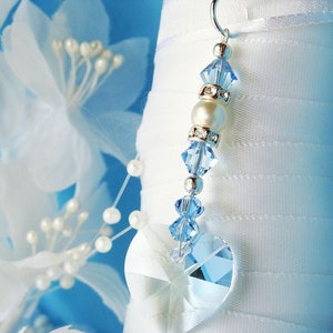 Something Blue Bouquet Charm, Swarovski Crystal Wedding Bouquet Charm, Something Blue for Bride, Aquamarine Blue