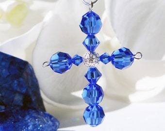 Crystal Cross Car Charm, Rear View Mirror Charm, Blue Crystal Cross for Car Mirror, Gifts for Her, Gifts for Him, Swarovski Crystals