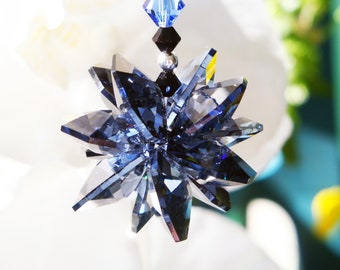 Swarovski Crystal Car Charm: Sapphire Blue Starburst Rear View Mirror