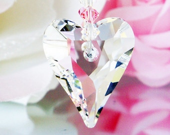 Crystal Suncatcher Car Charm, Pink Car Accessories, Swarovski Crystal Heart for Rear View Mirror