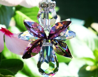 Rear View Mirror Charm, Guardian Angel Suncatcher for Car, Swarovski Purple Crystal Car Accessories, Rearview Mirror Charm