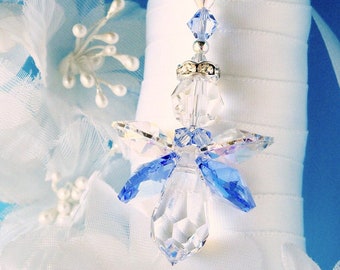 Something Blue Wedding Bouquet Charm, Swarovski Crystal Angel Bridal Bouquet Charm, Something Blue for Bride, Something Blue Gift