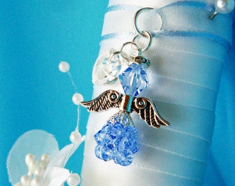 Something Blue Wedding Bouquet Charm, Swarovski Crystal Angel Bridal Bouquet Charm, Something Blue for Bride