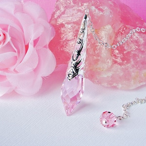 Pink Crystal Pendulum, Single Point Crystal Magic Wand, Dowsing Pendulum, Divining Pendulum image 1