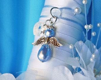 Something Blue Wedding Bouquet Charm, Angel Bouquet Charm, Swarovski Crystal and Pearl, Something Blue Gift, Something Blue Bride