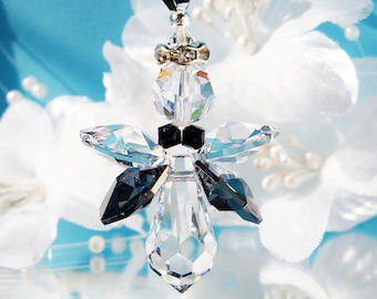 Angel Car Charm, Black and Silver Crystal Rear View Mirror Charm, Car Accessories, Guardian Angel for Car