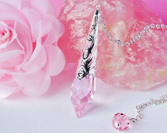 Pink Crystal Pendulum, Swarovski Crystal Magic Wand, Dowsing Pendulum, Divining Pendulum, Gifts for Her