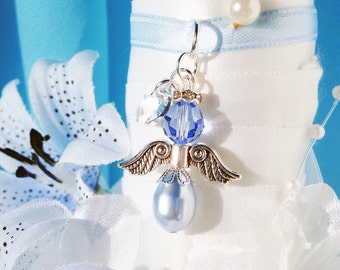 Something Blue Wedding Bouquet Charm, Swarovski Crystal and Pearl Angel Bridal Bouquet Charms, Bridal Shower Gift, Something Blue Bride