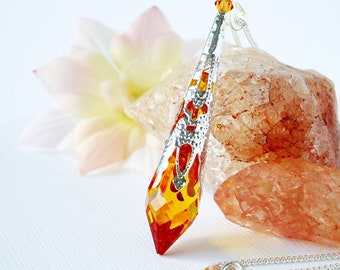 Swarovski Crystal Necklace, Topaz Single Point Crystal Pendant, 18 or 24 inch Chain