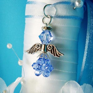 Something Blue Angel Wedding Bouquet Charm, Crystal Angel Bridal Bouquet Charm, Something Blue for Bride, In Memory of Gift