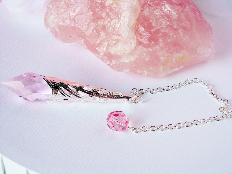 Pink Crystal Pendulum, Single Point Crystal Magic Wand, Dowsing Pendulum, Divining Pendulum image 4