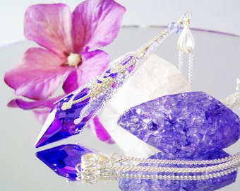 Swarovski Crystal Necklace Blue Violet (Purple) Single Point Crystal Pendant 18 or 24 inch Chain