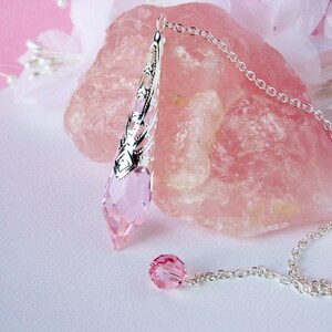 Pink Crystal Pendulum, Single Point Crystal Magic Wand, Dowsing Pendulum, Divining Pendulum image 5