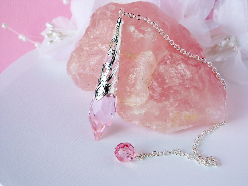 Pink Crystal Pendulum, Single Point Crystal Magic Wand, Dowsing Pendulum, Divining Pendulum image 5