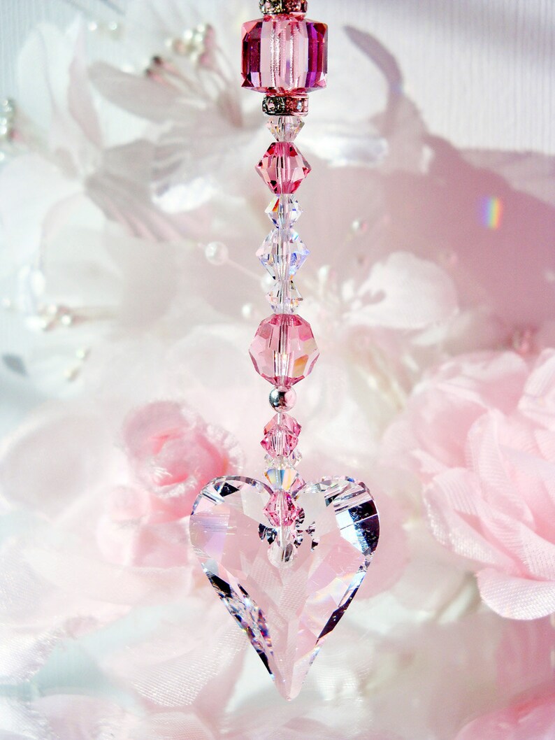 Crystal Suncatcher Rear View Mirror Charm Pink Car Etsy