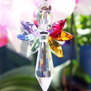 Swarovski Crystal Suncatcher, Chakra Rainbow Angel Suncatcher, Angel Memorial Gift, Gifts for Her, Guardian Angel, Sympathy Gift